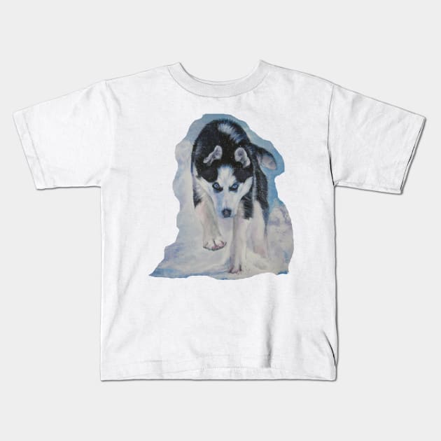Siberian Husky Fine Art Painting Kids T-Shirt by LASHEPARD
